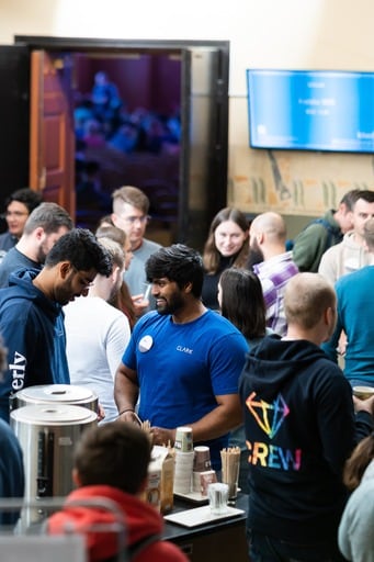 People in the foyer, portrait shot