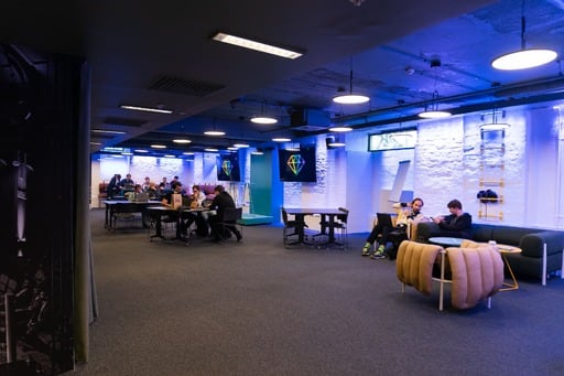 People working in the quiet working space, wide angle